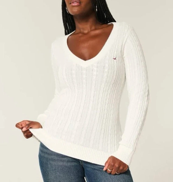Hollister Women's Cable-Knit V-Neck Sweater
