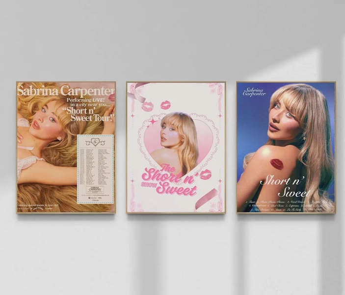 Sabrina Carpenter Short n Sweet Poster Set, Music Album Wall Art, Pop Singer Retro Print, Aesthetic Kiss Poster, Trendy Room Decor Gift