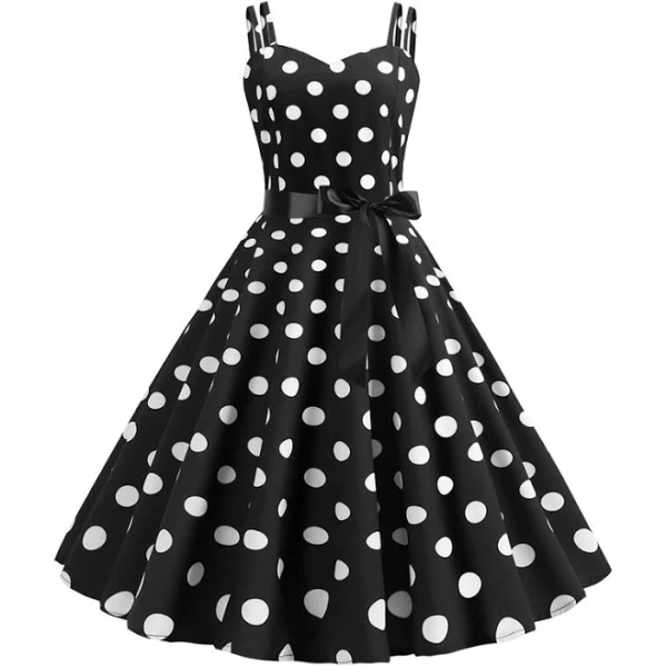 Uillui Women's Vintage Sleeveless Strap Polka Dot Pinup Dress