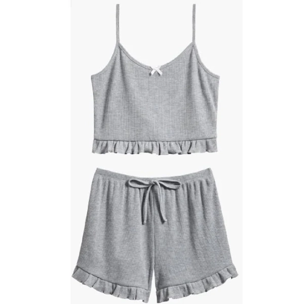 Ava & Yelly Kids' Ruffle Rib Camisole & Shorts Pajamas