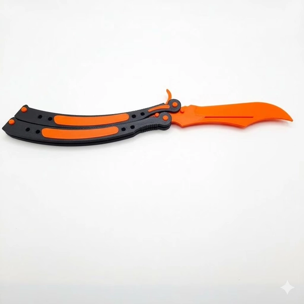 Butterfly Knife Trainer – Safe Balisong Practice Tool – Orange & Black Fidget Toy – Folding Trainer Knife Prop – Gift for EDC Fans