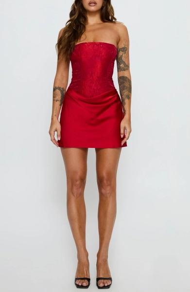 Jenevieve Strapless Drape Satin Minidress