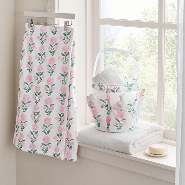 Hydrangea Bath Wrap & Shower Caddy Set