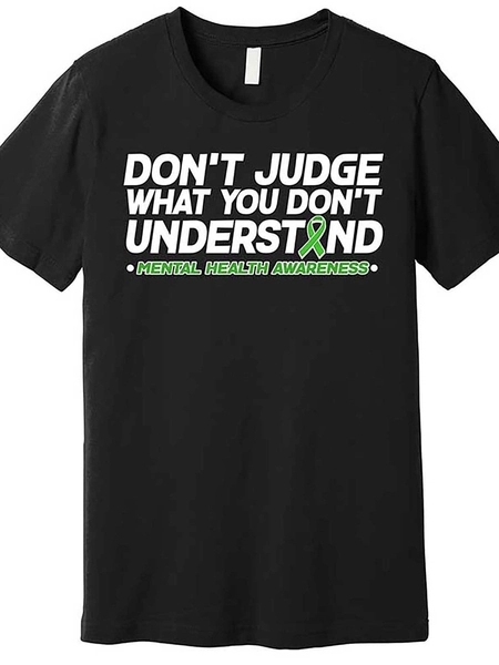 Men's Mental Health Awareness T Shirt 180g 100% Cotton Green Ribbon 