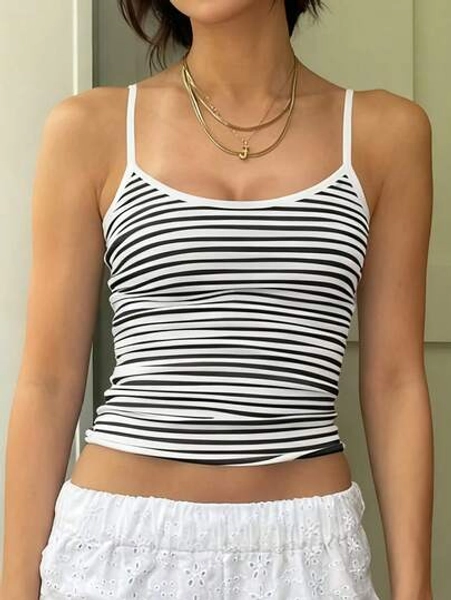SHEIN Bubbli Women's Sleeveless Y2K Style Sexy Spaghetti Strap Black And White Striped Camisole