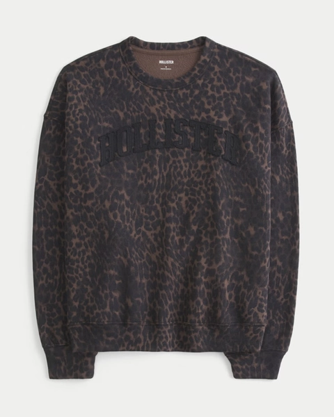 Hollister Feel Good Leopard Print Logo Graphic Crew Sweatshirt