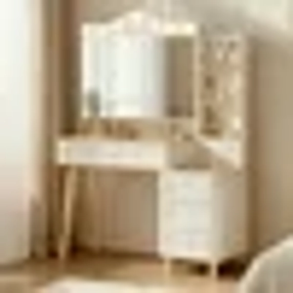 Yoneston Vanity Desk with Large Adjustable Light Mirror and 2 USB Ports, Makeup Table with 5 Drawers and 6 Open Shelves Storage for Bedroom,Dressing Room, White