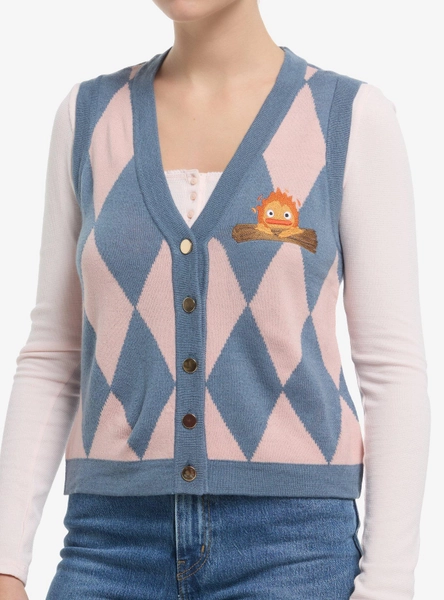 Her Universe Studio Ghibli® Howl's Moving Castle Calcifer Argyle Girls Crop Sweater Vest