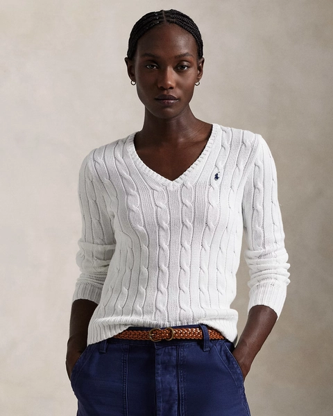 Cable-Knit Cotton V-Neck Sweater