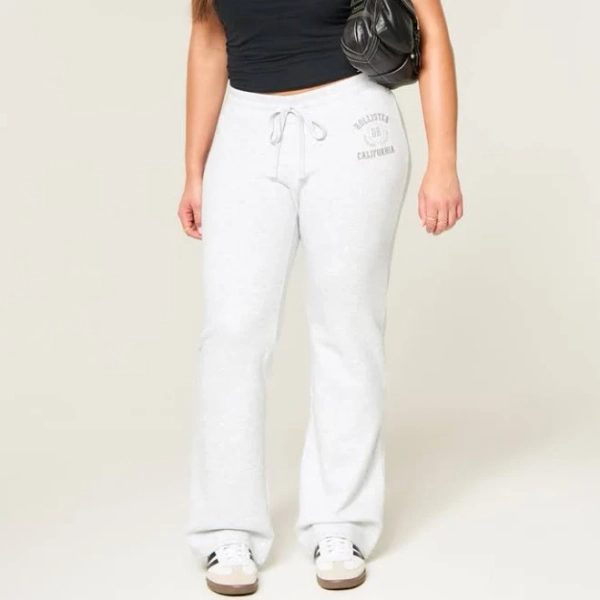 Women's Hollister Logo Graphic Bootcut Sweatpants in Light Heather Grey