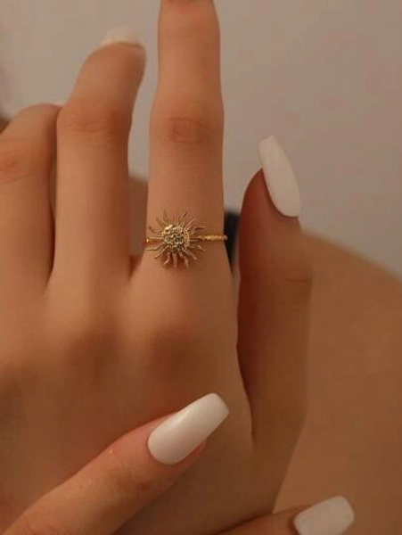 COINBUFF 1 pezzo Anello aperto a forma di sole in acciaio inossidabile placcato oro 18 carati, di moda e delicato, non sbiadisce, adatto per appuntamenti, regali e uso quotidiano