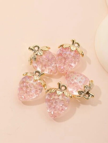 5pcs Pink High Glossy Iridescent Strawberry Shaped Transparent Bead For Diy Bracelet, Necklace, Earring, Mobile Phone Chain, Handbag Accessory