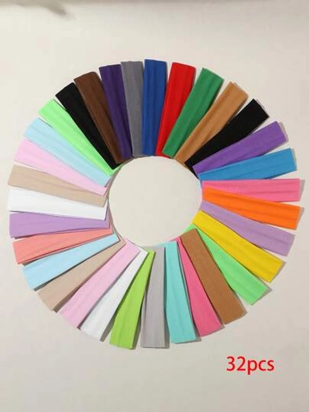 32pcs Women Colorful Casual Headband, Suitable For Daily Life & Sports Hair Accessories Fashion Head Wrap, School Stuff, College, Headbands Autumn Accessories Women Hair Band Fall Winter For Vacation Outfits Woman Elegant Scarf Women Bandanas Soft Headwrap