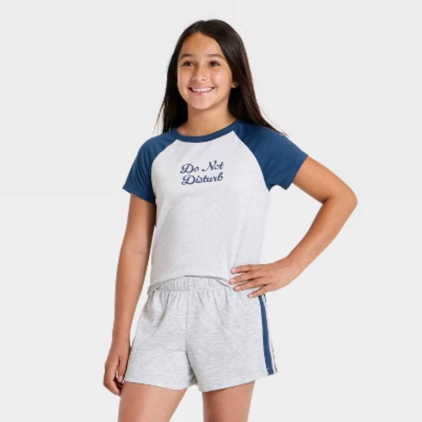 Girls' "Do Not Disturb" Short Sleeve Pajama Top - art class™ Gray M