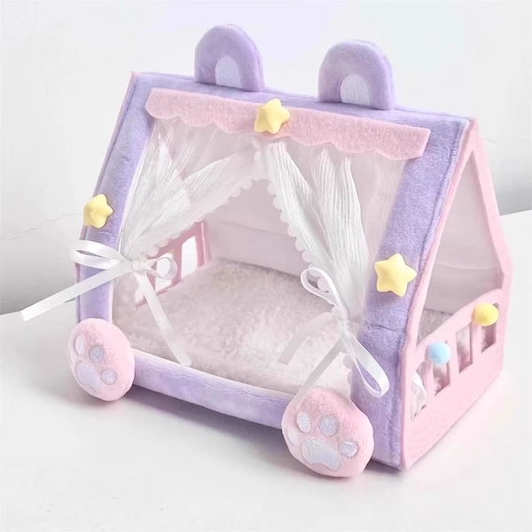 For Labubu Doll 17cm Viscose Doll White curtain Pink Tent bed Labubu Accessories Sitting Party Games Toys Gifts