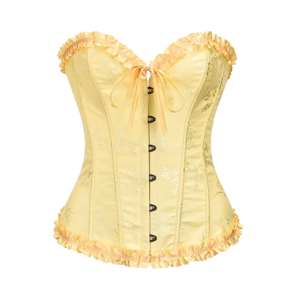 Yellow Jacquard Ruffled Trim Boned Sexy Overbust Push Up Bustier Top Corset Mujer Slimming Corsets For Women Sexy Gothic Clothes - AliExpress 