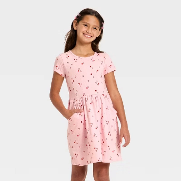 Girls' Short Sleeve Valentine's Day 'Heart' Dress - Cat & Jack™ Light Pink XS