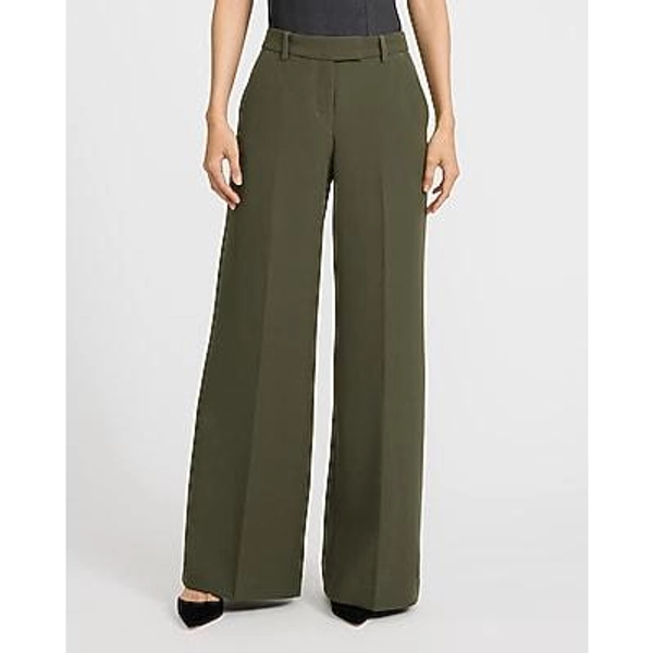 Express Women's Editor Signature Stretch Mid Rise Wide Leg Palazzo Pant in Green 8 Long