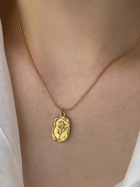 1 pezzo Collana con ciondolo a forma di fiore di rosa placcata in oro 18 carati in acciaio inossidabile, catena vintage elegante a serpente rotonda, colore duraturo, ipoallergenico, adatto per uso quotidiano da donna, ottimo regalo per San Valentino, Natale, Festa della Mamma