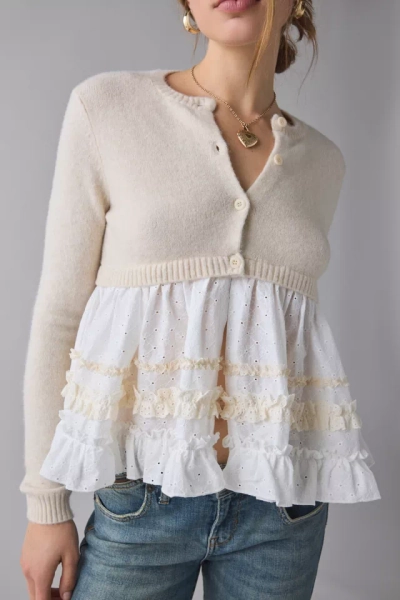 Kimchi Blue Monical Mixed Media Ruffle Peplum Cardigan