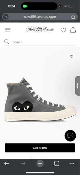 Comme des Garçons PLAY CdG PLAY x Converse Men's Chuck Taylor All Star Single Heart High-Top Sneakers - Blue - Size 8