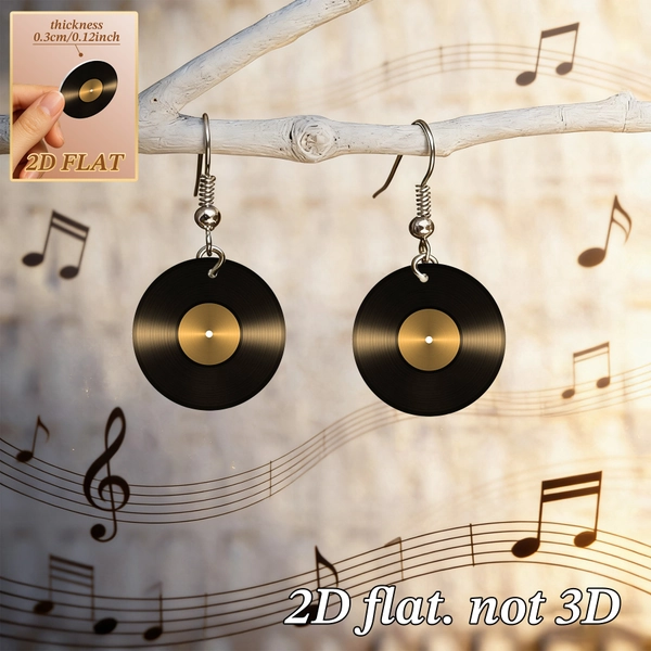 2D Flat - A Pair of 2D Flat Vintage Vinyl Record Earrings - Acrylic Jewelry for Music Lovers, Holiday Gifts (Thanksgiving, Teacher'S Day, Graduation Season), Casual Wear And Music Festivals
