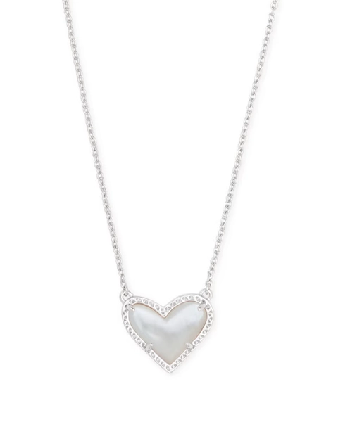 Ari Heart Silver Pendant Necklace in Ivory Mother-of-Pearl