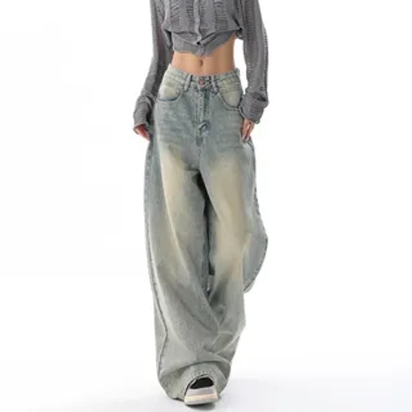 Mid Rise Washed Wide Leg Jeans