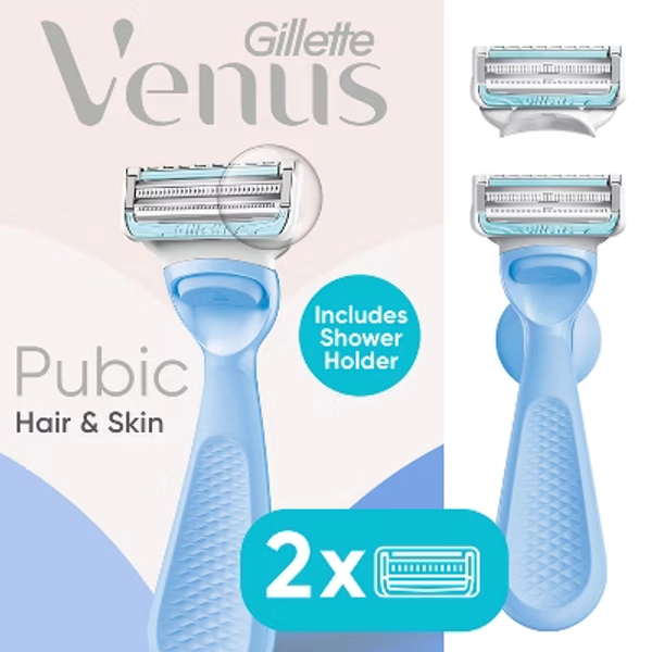 Venus for Pubic Hair and Skin Women's Razor Handle with 2 Razor Blade Refills and Shower Handle