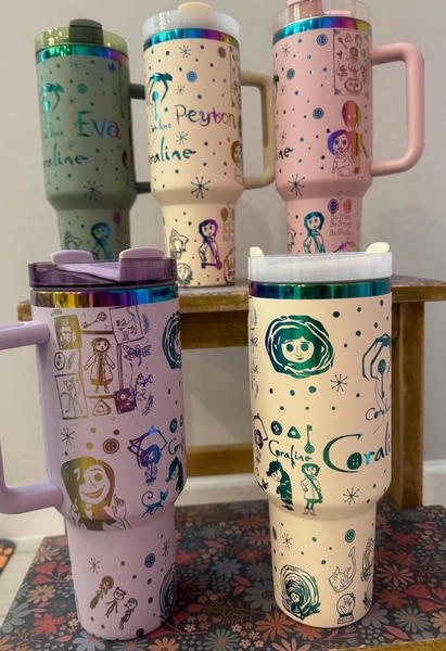 40oz and 20oz custom engraved insulated tumbler with handle and stainless Steele straw !