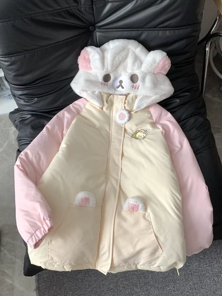Cute Original Winter Coat Loose All Match Cartoon Rabbit Ear Zipper Hoodie Sweet Girl Thicken Puffer Jacket Coat Women - AliExpress 200000345