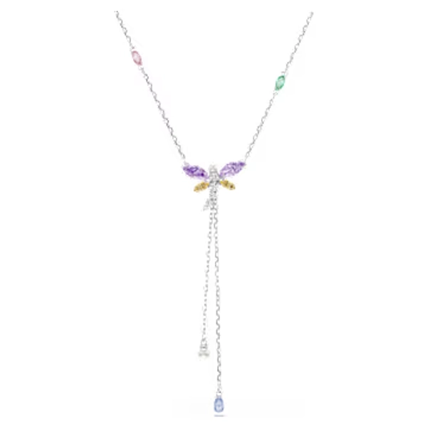 Ariana Grande x Swarovski Y necklace, Mixed cuts, Dragonfly, Multicolored, Rhodium plated
