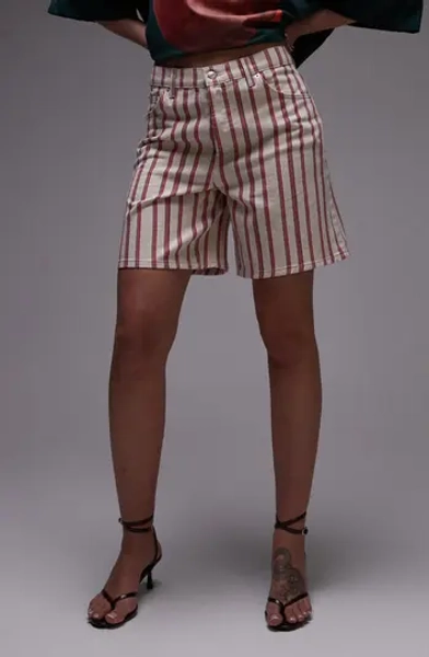 Stripe Mid Thigh Denim Shorts