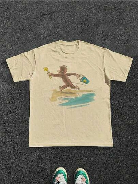 Men's Tee Curious George Kids Book Graphic T-Shirt 100% Cotton 220g