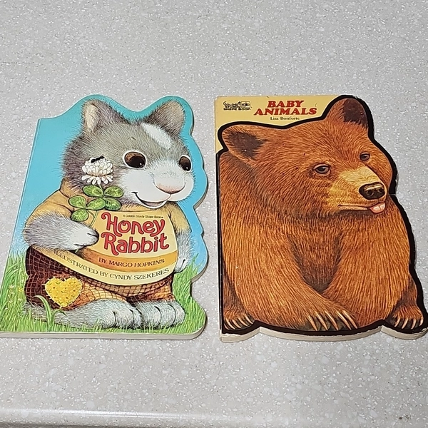 LOT OF 2 Vintage 1980s A Golden Sturdy Shape BookCute Honey Rabbit, Baby Animals