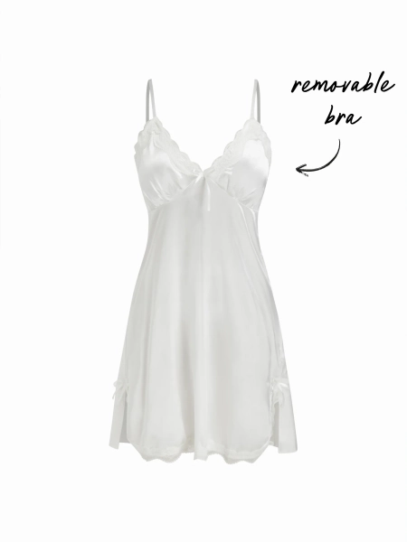 Satin V-neck Floral Lace Bowknot Cami Nightdress