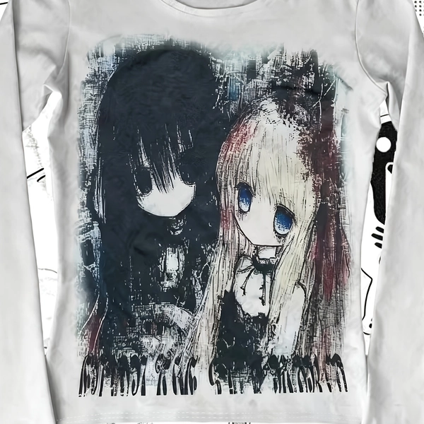 Y2K Gothic Dark Anime Long-Sleeve T-Shirt, Hot Slim Fit Yabii Style ACG Base Layer (ZCDX)