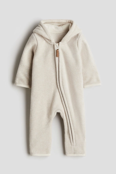 H & M - Hooded Fleece Jumpsuit - Light Beige
