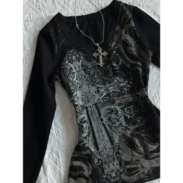 Y2K Cross V-Neck Tee