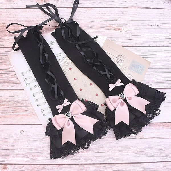 [$18.99]11 Color Options Jirai Kei Lace Bowknot Rhinestone Arm Sleeves