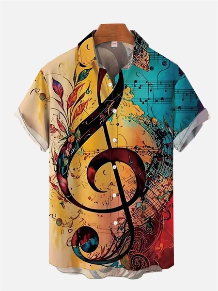 Music Notation Pattern Hawaiian Shirt Men Musical Instrument 3D Print Short Sleeve Shirts Fashion Harajuku Loose Beach Shirts - AliExpress 
