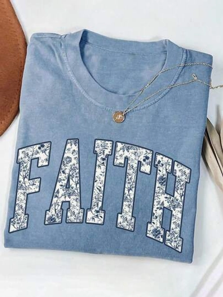INAWLY Women Letter Print Round Neck Short Sleeve Casual Loose T-Shirt