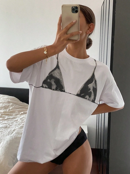 Livesso Women's Casual Round Neck Short Sleeve T-Shirt Graphic Tee Oversized T-Shirt