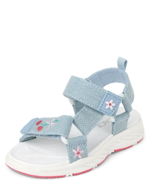 Toddler Girls Embroidered Denim Webbed Sandals - Denim