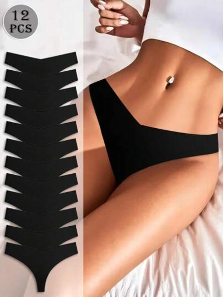 12 PCS Seamless Thongs For Women No Show Thong V-Waisted Stretch Breathable Comfortable Underwear