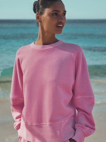 Fluro Pink Crew Neck Washed Sweatshirt - Size X-Small