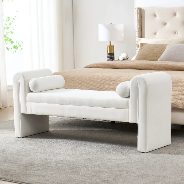 Ebern Designs Linen Fabric Bench for Bedroom End of Bed, 60.5 inch Storage Bench Ottoman Bench with Rolled Arms, Button-Tufted Ottoman for Living Room, Entryway | Wayfair