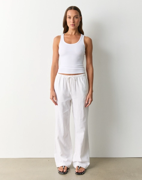 Linen Blend Tie Waist Relaxed Pant