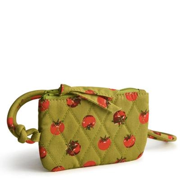 Vera Bradley Zip Card Pouch Lanyard Women in Tiny Tomatoes Palm Yellow/Red