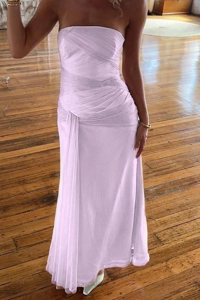 Daisda Chic Strapless Sleeveless Long Mermaid Prom Dress With Pleated